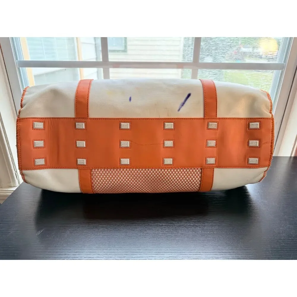 UGG Australia Orange Cream Coated Canvas Faux Leather Barrel Duffel Y2K Bag